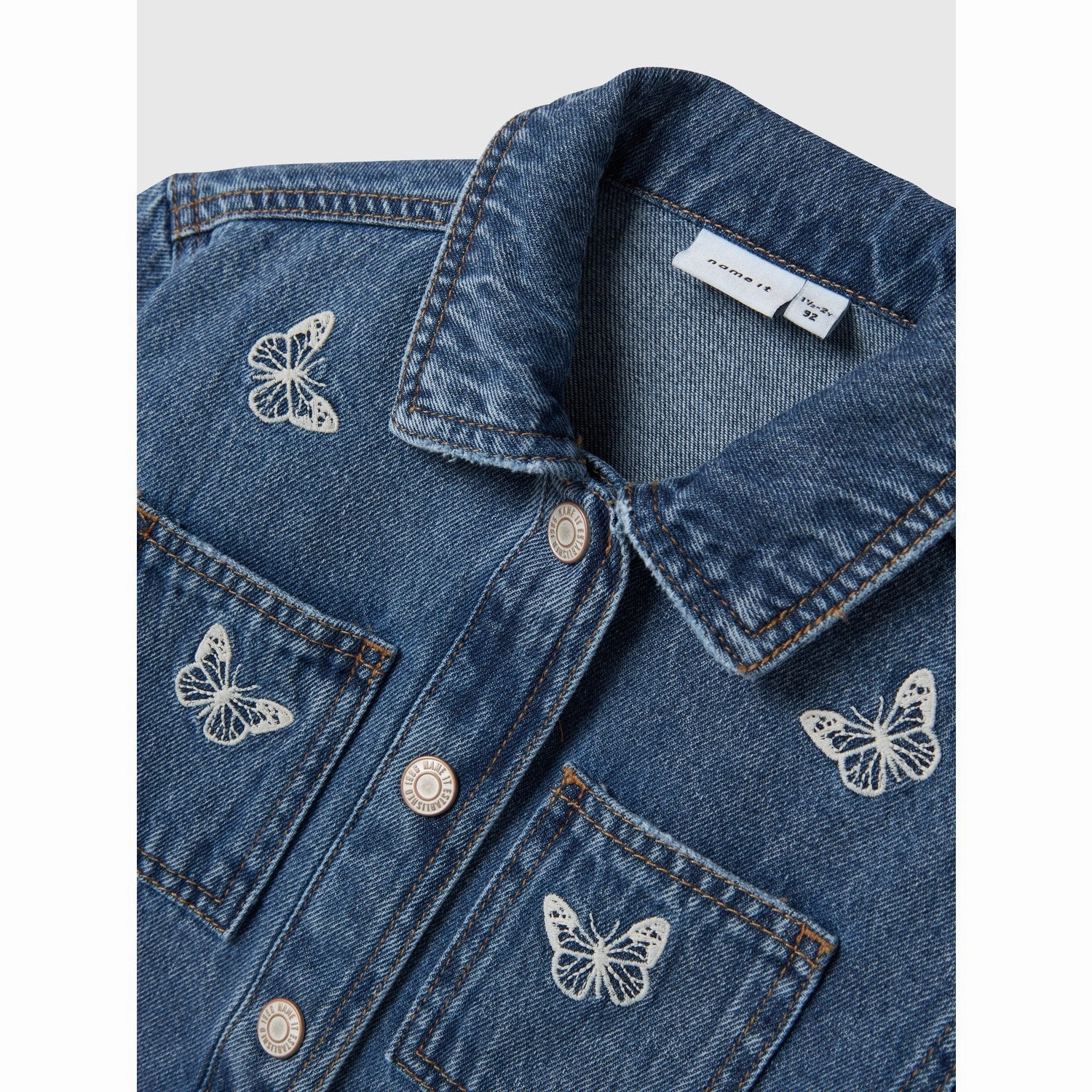 color block Name It Medium Blue Denim Butterfly Nina Embroidery Denim Jacket