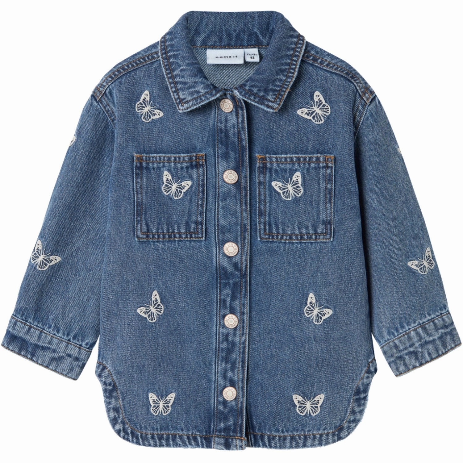 Name It Medium Blue Denim Butterfly Nina Embroidery Denim Jacket Business Attire Durable Coating