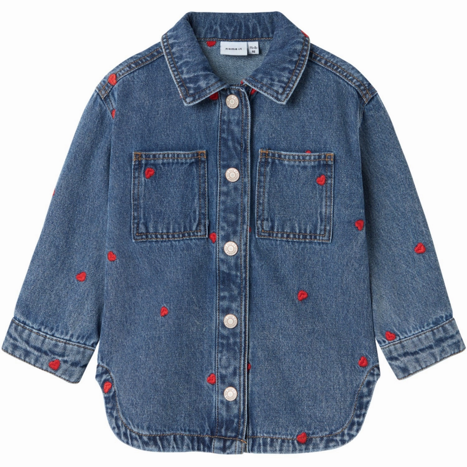 TearResistantOuter Contrast Stitch Name It Medium Blue Denim Heart Nina Embroidery Denim Jacket