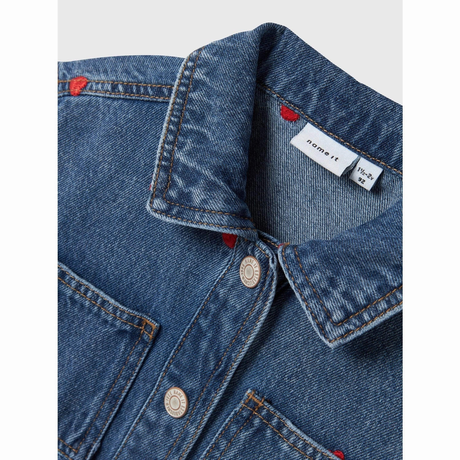 Name It Medium Blue Denim Heart Nina Embroidery Denim Jacket Seamless construction Teflon Coated