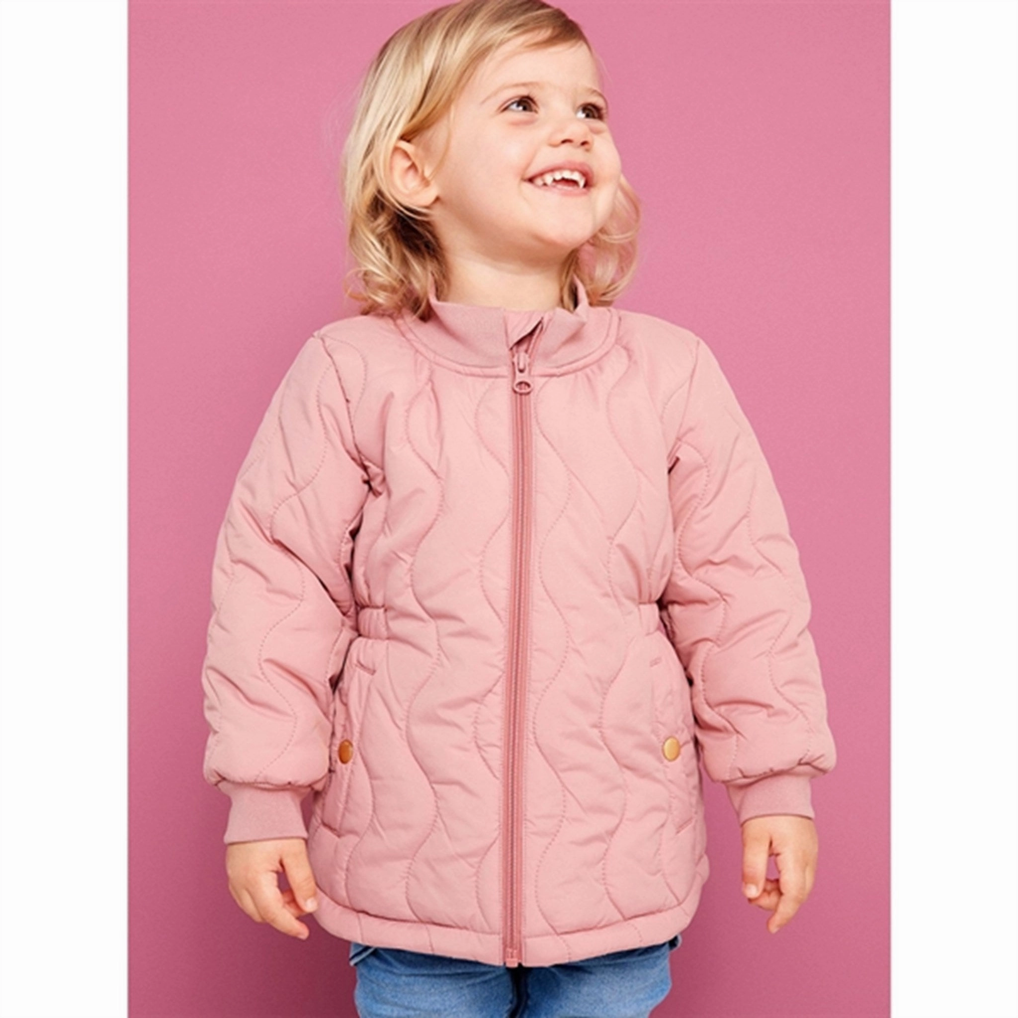 Name it Old Rose Mars Quilted Jacket Smooth Zipper Glides Plaid Design
