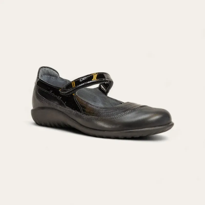 Naot Women's Kirei Wide - Black Leather/Shiny Black Patent