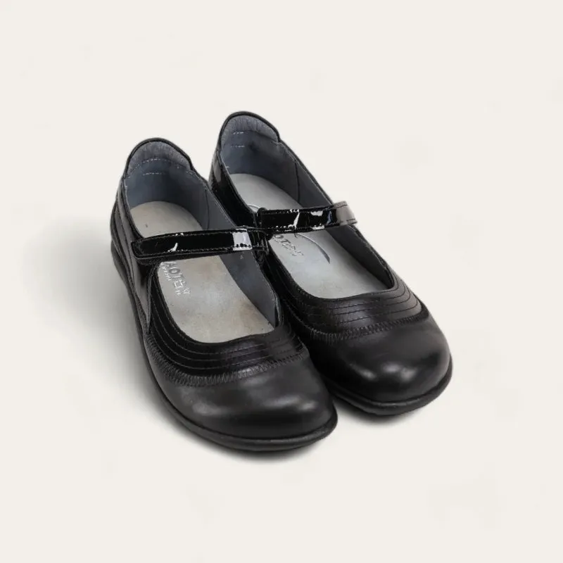 Naot Women's Kirei Wide - Black Leather/Shiny Black Patent