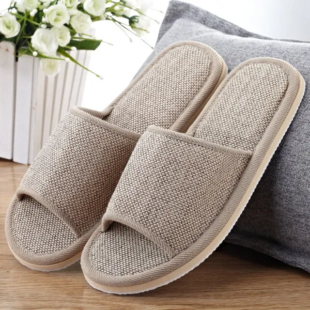 Natural Flax Home Slippers Indoor Floor Shoes Silent Sweat Slippers For Summer Women Sandals Slippers 37-43