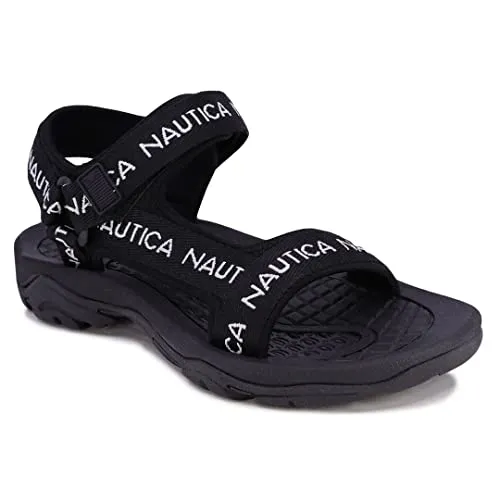 Nautica Men's Sandals, Open Toe Athletic Water Shoes w/Strap-Augustus-Black-12