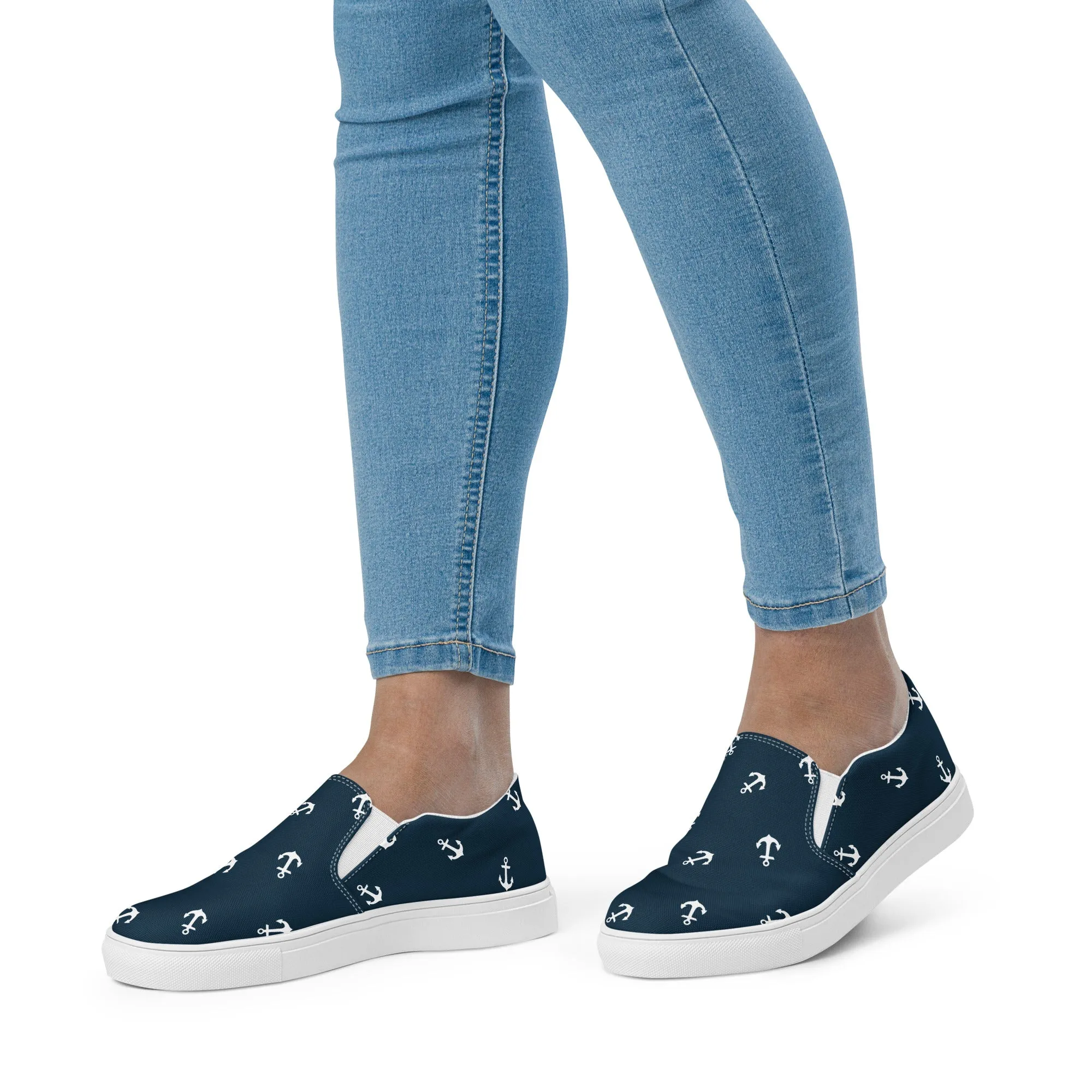 Nautical Anchors Women’s blue slip-on canvas shoes