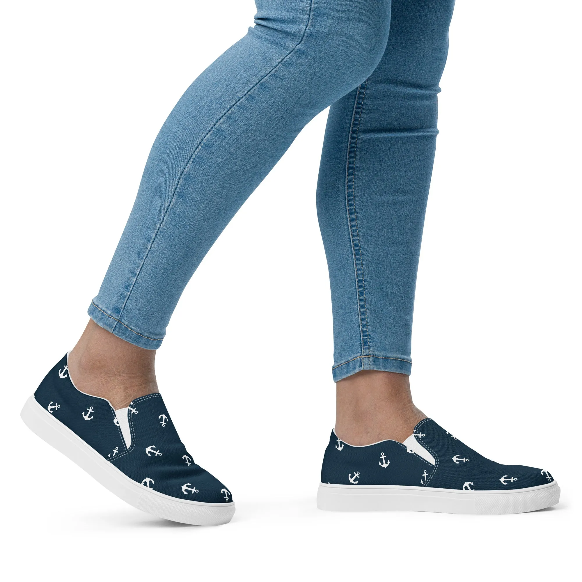 Nautical Anchors Women’s blue slip-on canvas shoes