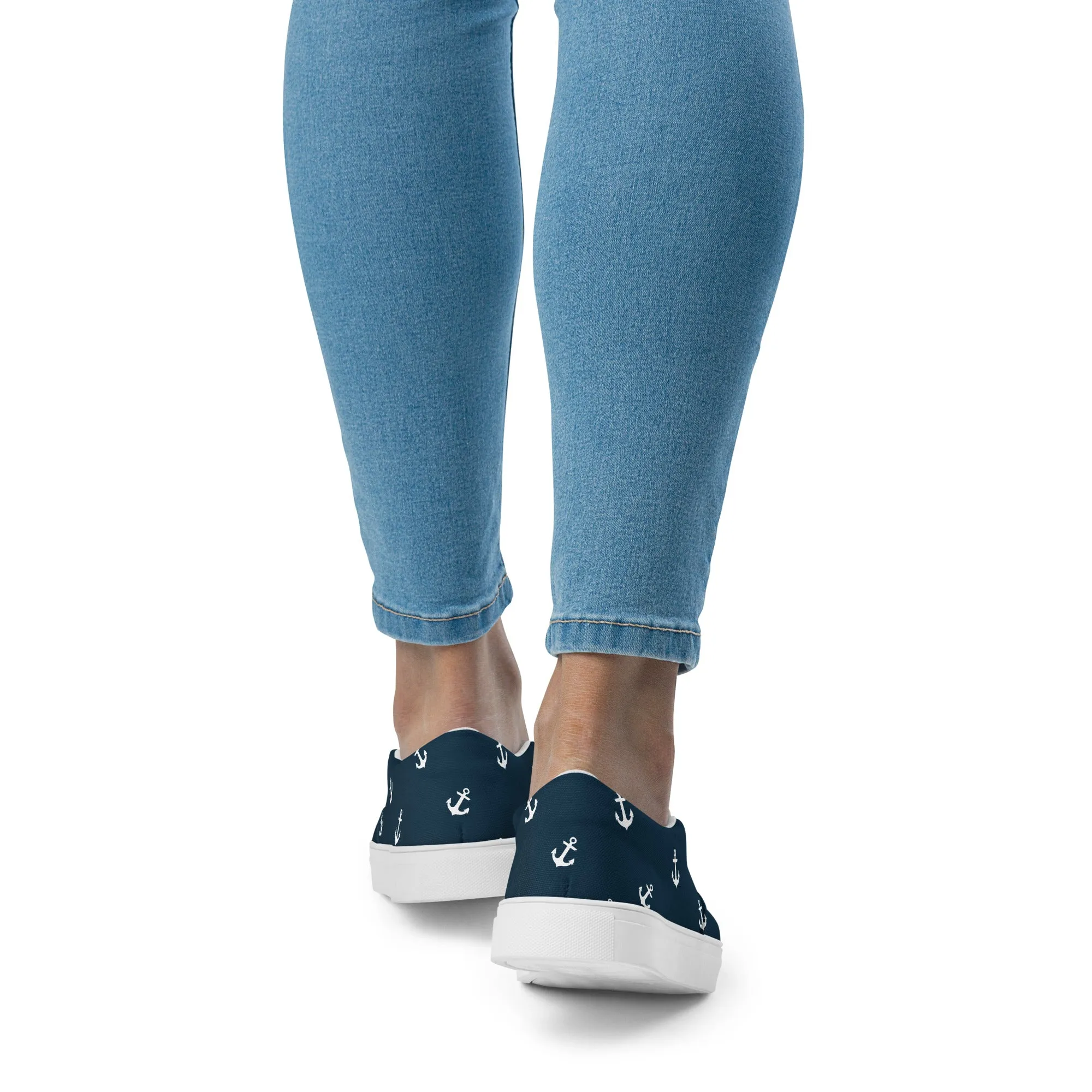 Nautical Anchors Women’s blue slip-on canvas shoes