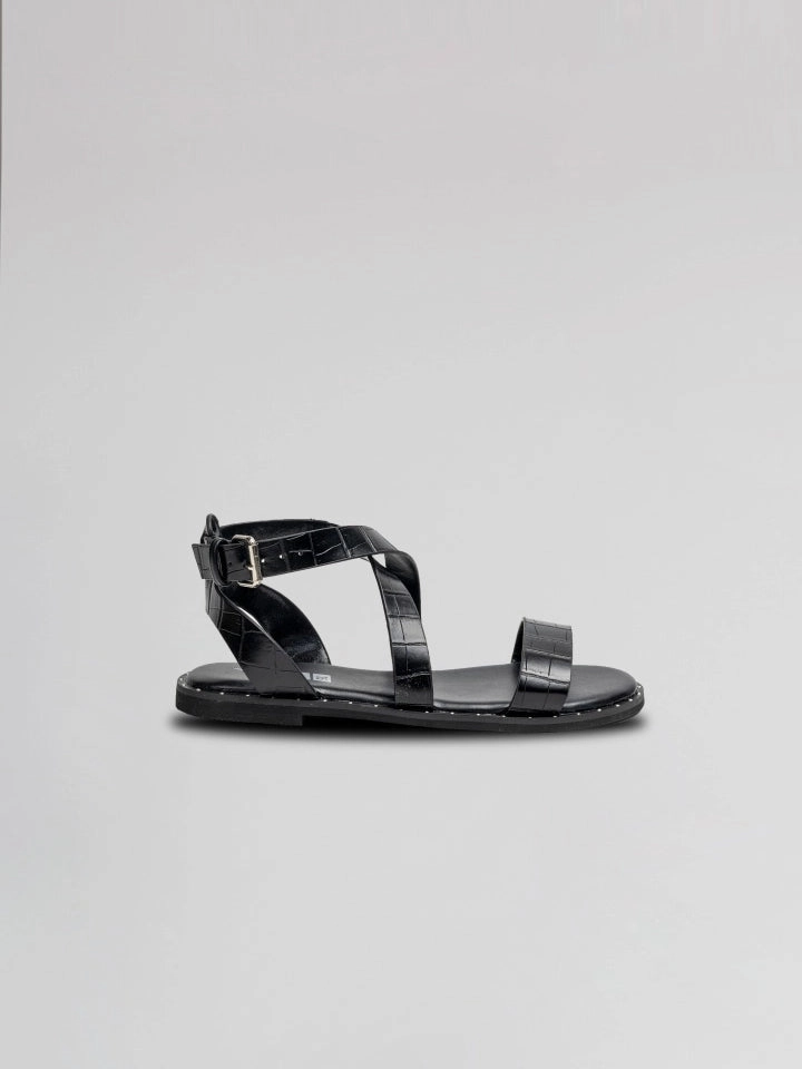 Easy Sport Comfort Socks Girls Black Leather Strappy Sandals