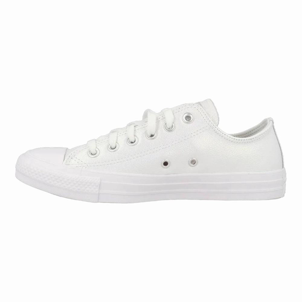 Converse Chuck Taylor All Star OX Kids' White Leather Shiny Sneakers Impact Resistant Toe Cap All-Weather Performance