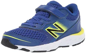 New Balance Kid's 680 V6 Hook and Loop Running Shoe, Blue/Lemon/Black, 4 Infant