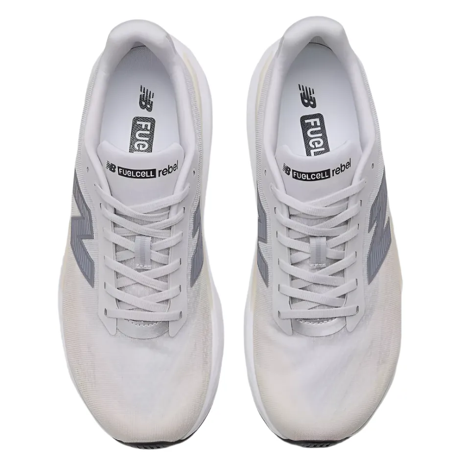 glossy running shoes proprioceptive shoes New Balance Men's Fuelcell Rebel v5 Running Shoes in Grey Matter/Linen/White AW25