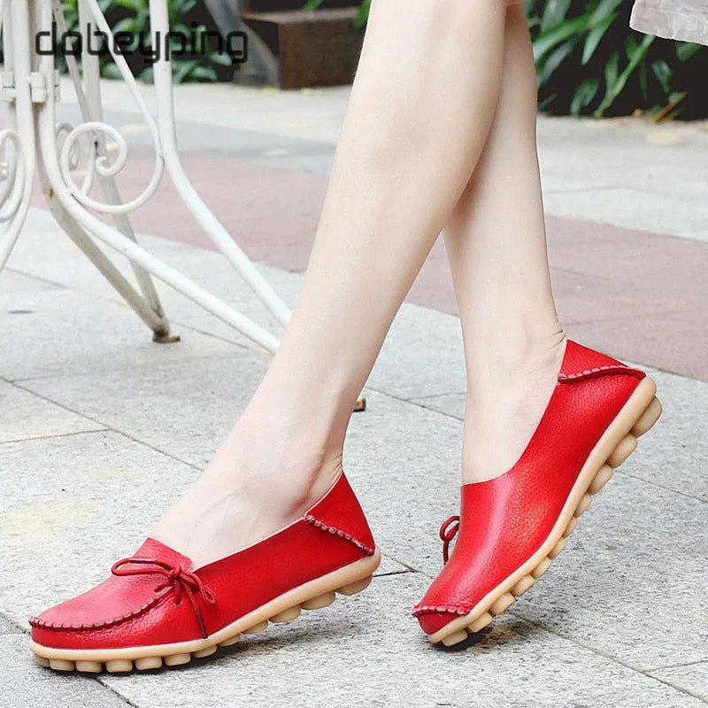 New Genuine Leather Moccasins Women Flats