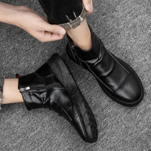 New Men's High Top Faux Leather Anti-Slip Zipper Shoes Fashion Slip-On Boots Black, Sz 47 (12) Retails $49 