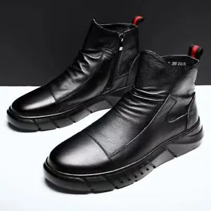 New Men's High Top Faux Leather Anti-Slip Zipper Shoes Fashion Slip-On Boots Black, Sz 47 (12) Retails $49 
