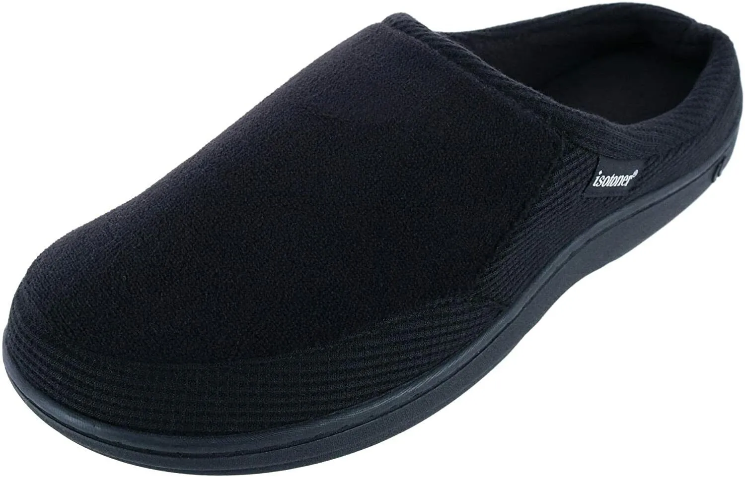 New Men's isotoner Microterry and Waffle Travis Hoodback Slippers, black, Sz L 9.5-10.5
