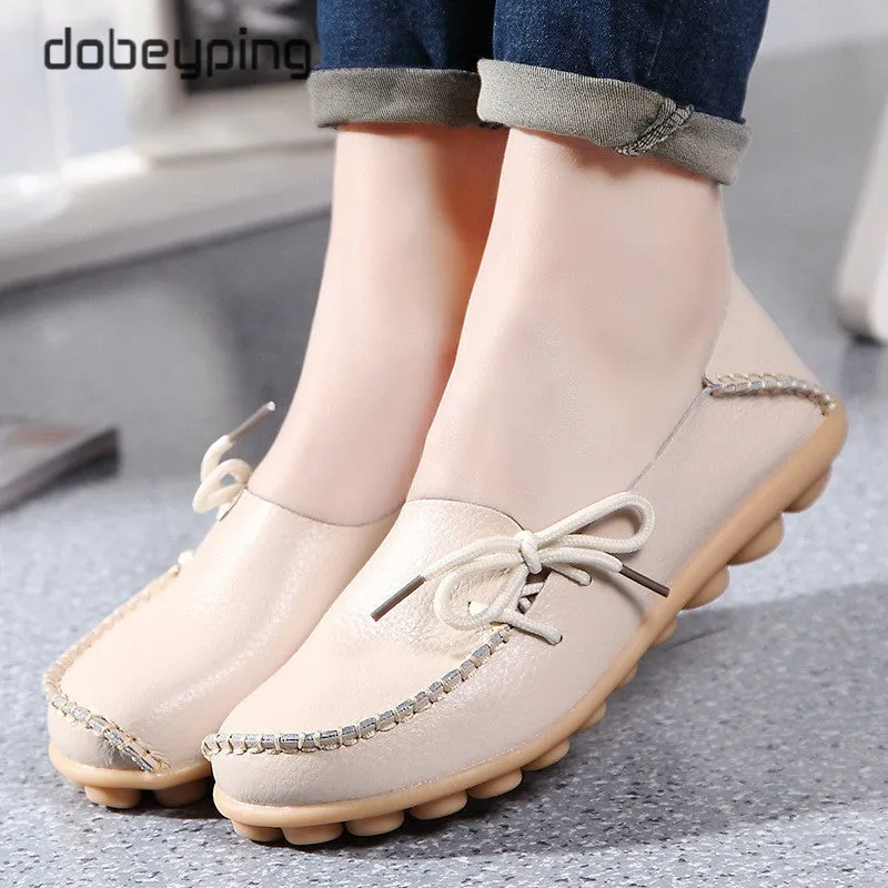 New Moccasins Women Flats  Autumn Woman Loafers Genuine Leather