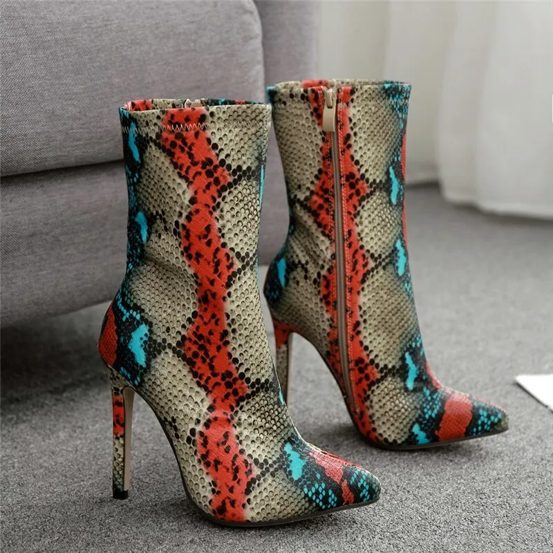 New Women 11.5cm High Heels Boots Fetish Pointed Toe Boots Serpentine