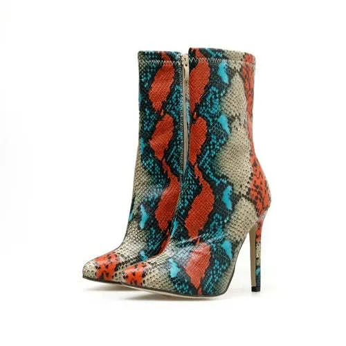 New Women 11.5cm High Heels Boots Fetish Pointed Toe Boots Serpentine