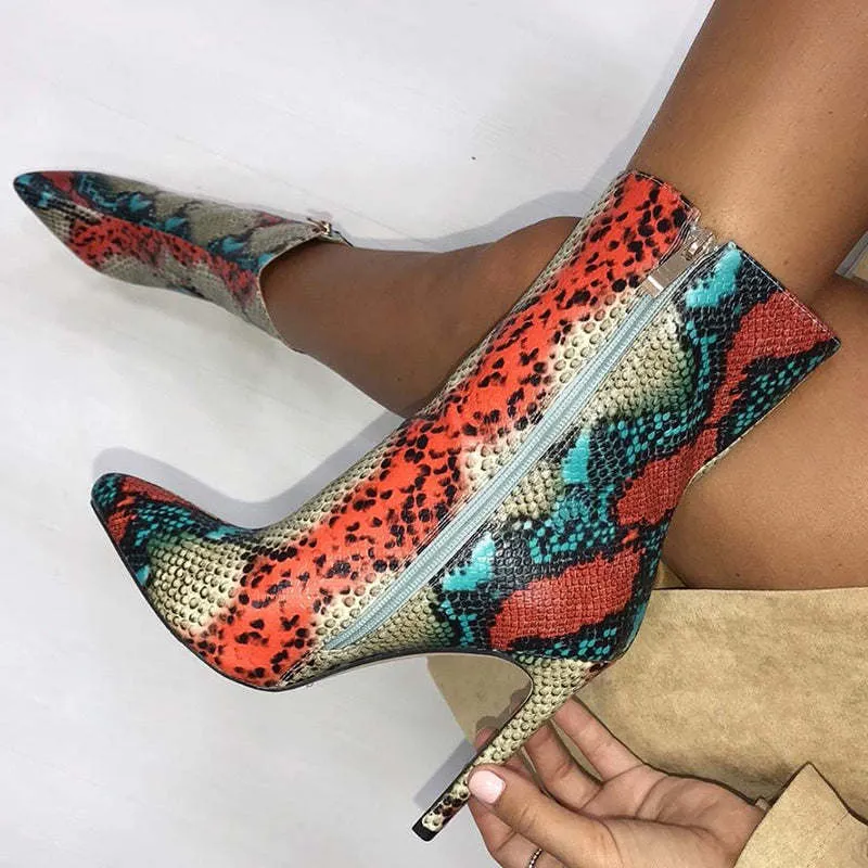 New Women 11.5cm High Heels Boots Fetish Pointed Toe Boots Serpentine