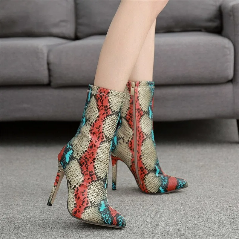 New Women 11.5cm High Heels Boots Fetish Pointed Toe Boots Serpentine