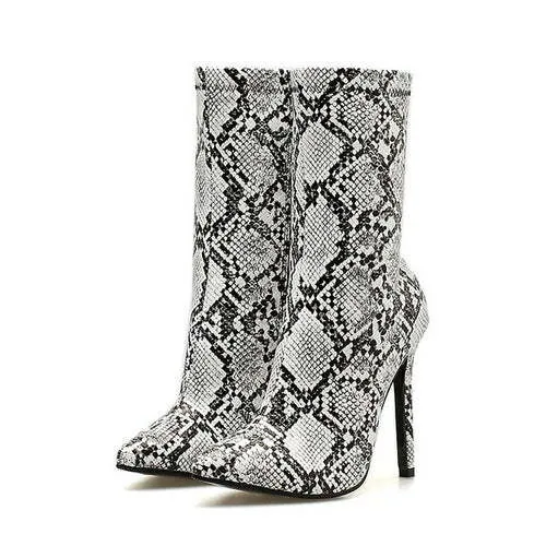 New Women 11.5cm High Heels Boots Fetish Pointed Toe Boots Serpentine