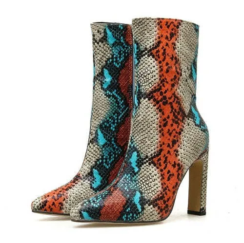 New Women 11.5cm High Heels Boots Fetish Pointed Toe Boots Serpentine