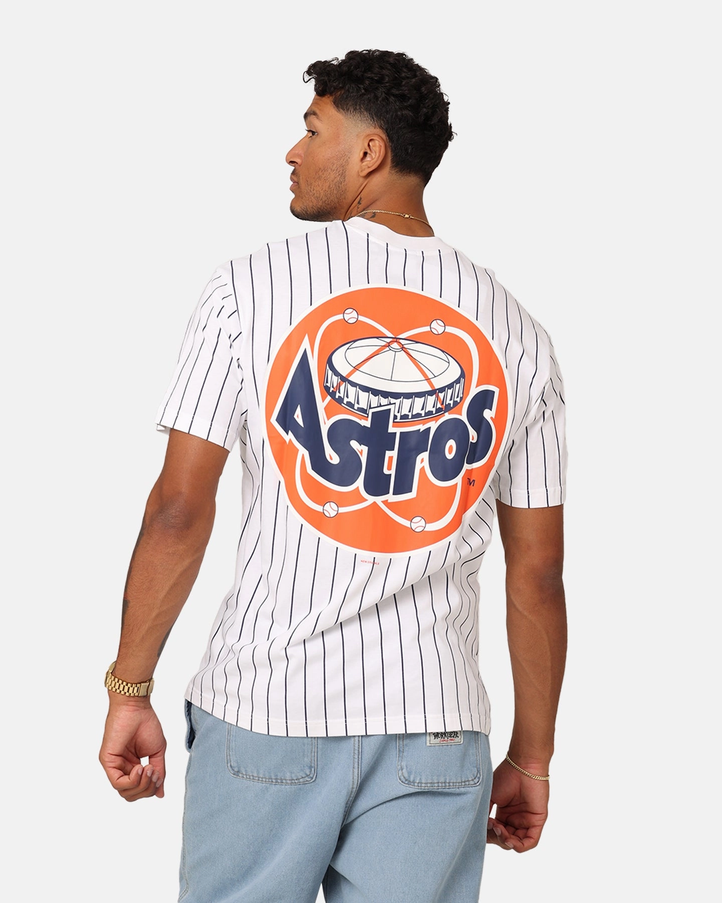 Hypoallergenic fabric New Era Houston Astros Oversized T-Shirt White Pinstripe