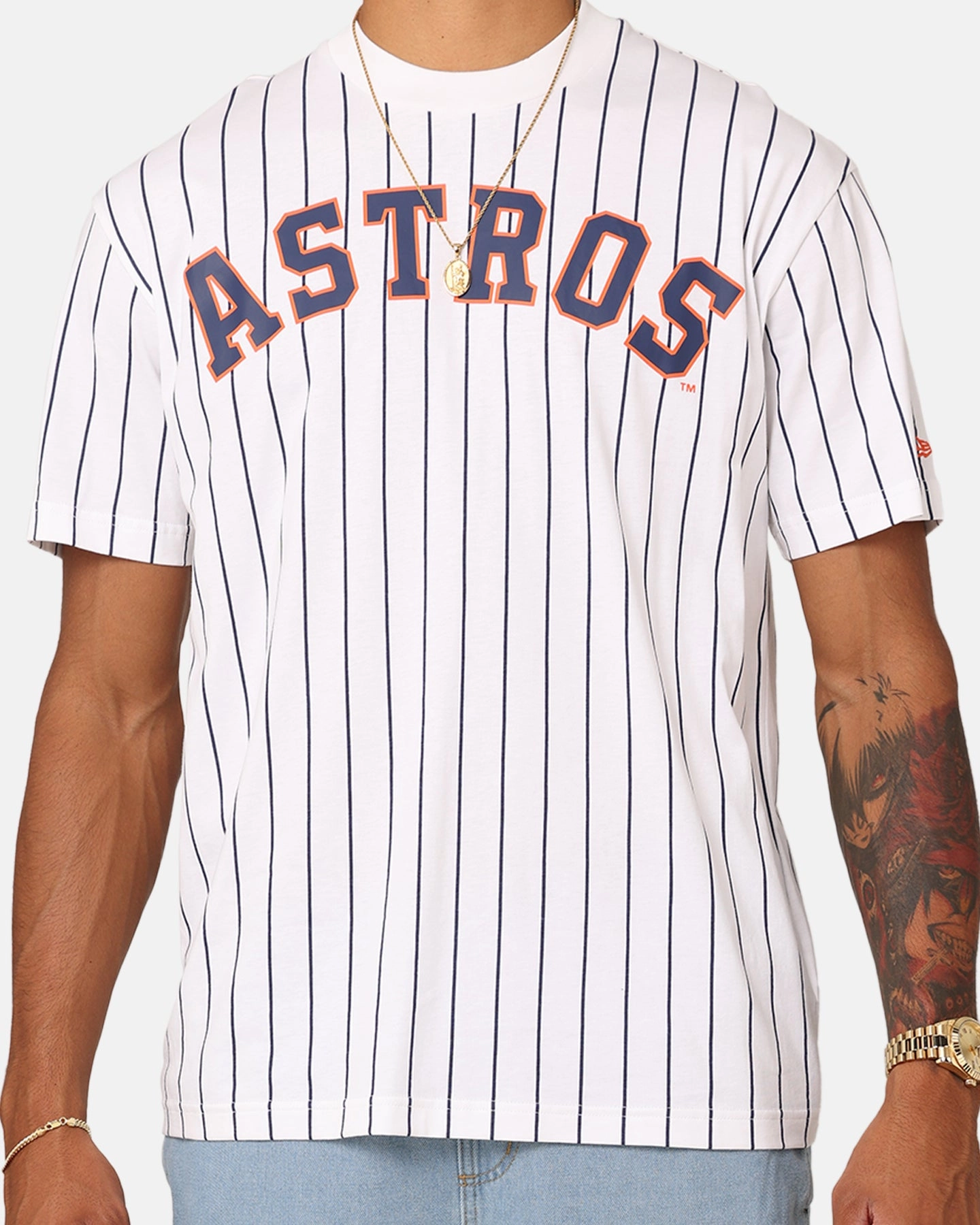New Era Houston Astros Oversized T-Shirt White Pinstripe Quality Fabric Reinforced Shoulder Seams