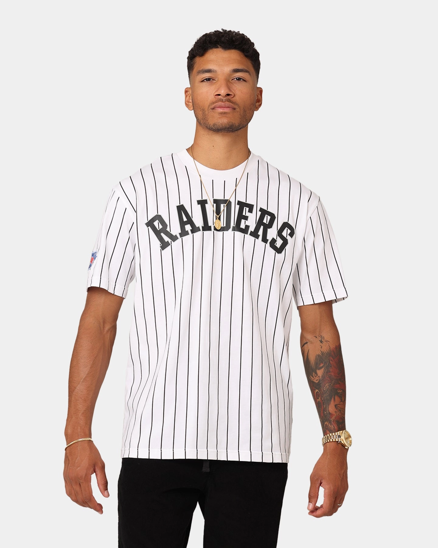 New Era Las Vegas Raiders Oversized T-Shirt White Pinstripe Comfy All-Day Light and Soft