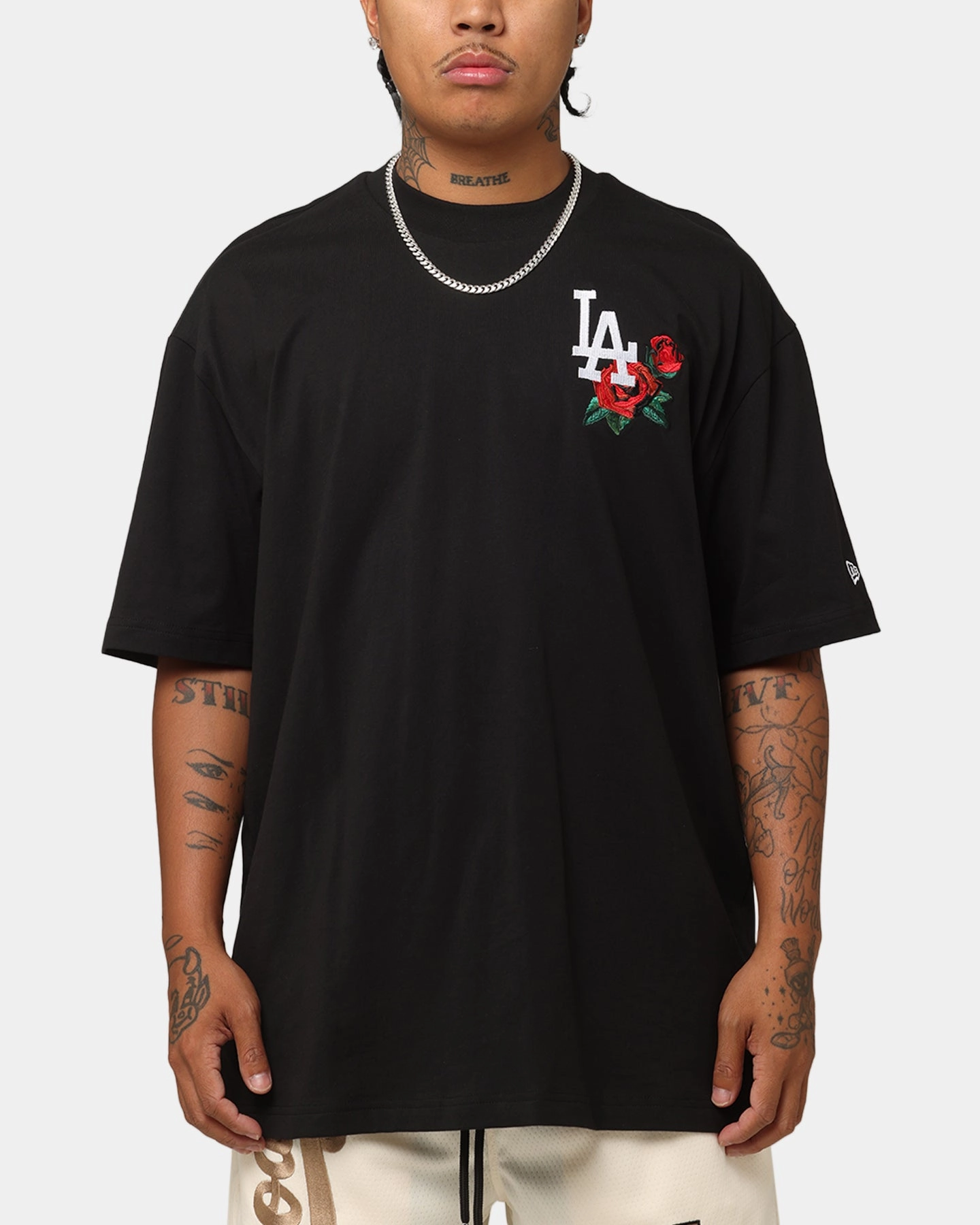 Beach Outfit Heather Texture Finish New Era Los Angeles Dodgers Rose Oversized T-Shirt Black