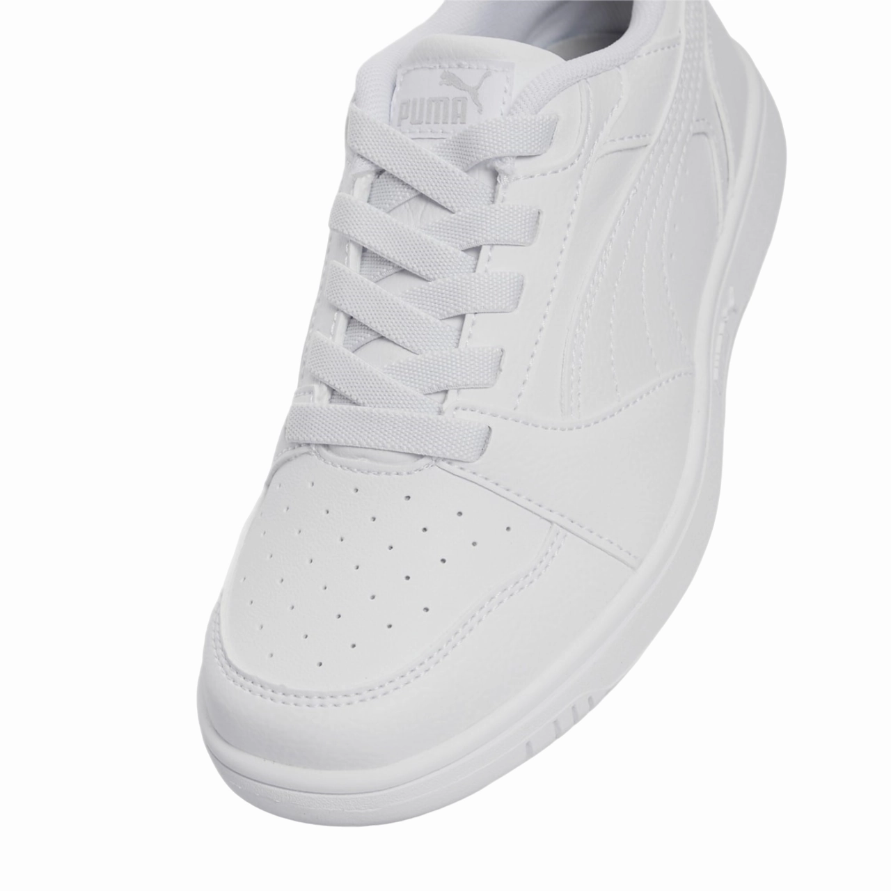 carbon fiber plate Puma scarpa sneakers da ragazzi Rebound v6 396742-03 bianco-grigio
