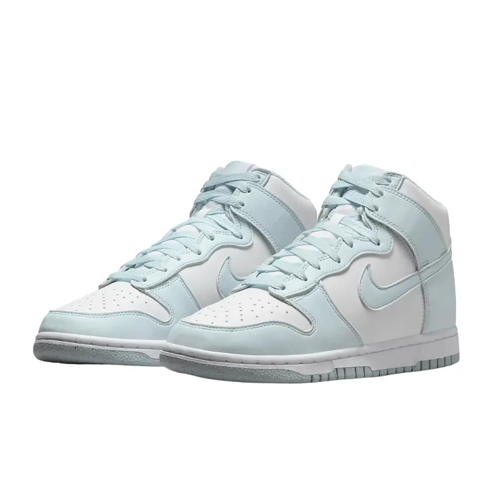 Flexible Tread Pattern Flexible sole construction Nike scarpa sneakers alta da donna Dunk High NN FV5960-100 bianco-azzurro glaciale