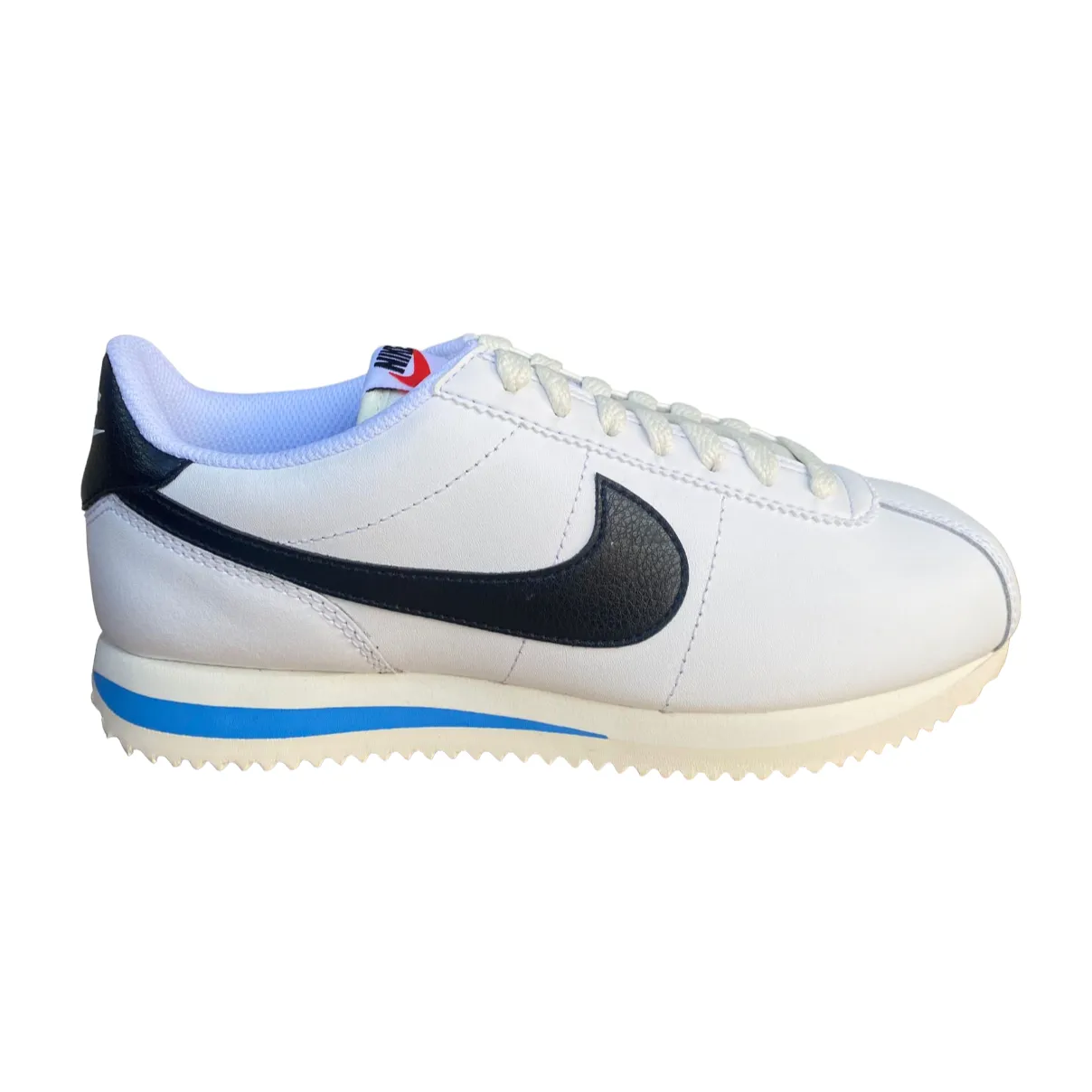 Nike scarpa sneakers da donna Cortez DN1791-100 bianco nero azzurro exploration running shoe fascination
