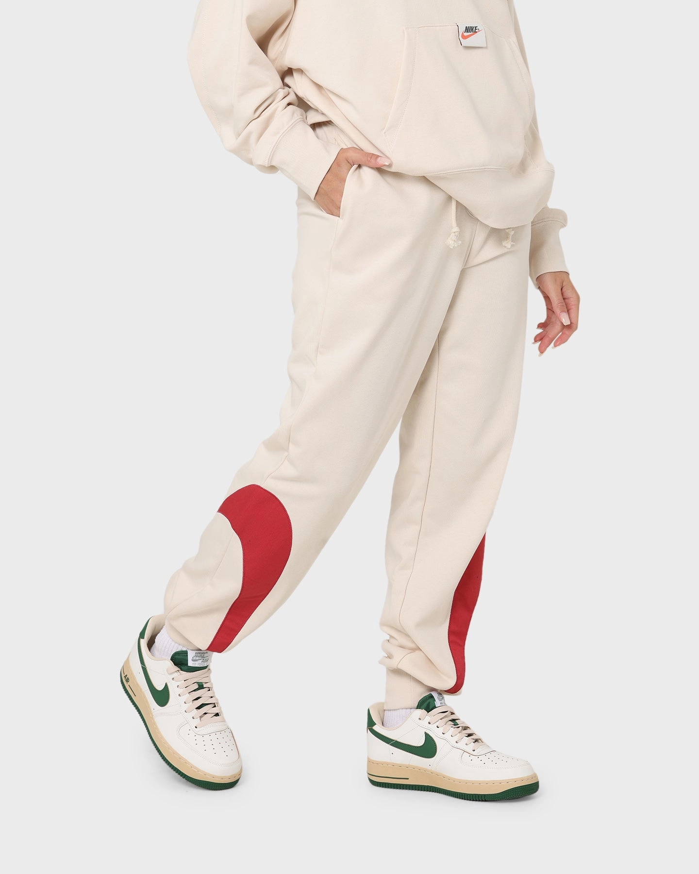 Nike Women's Nike Sportswear Circa 50 Fleece Pants Pearl White/Sierra Red Natural Movement Skinny Fit