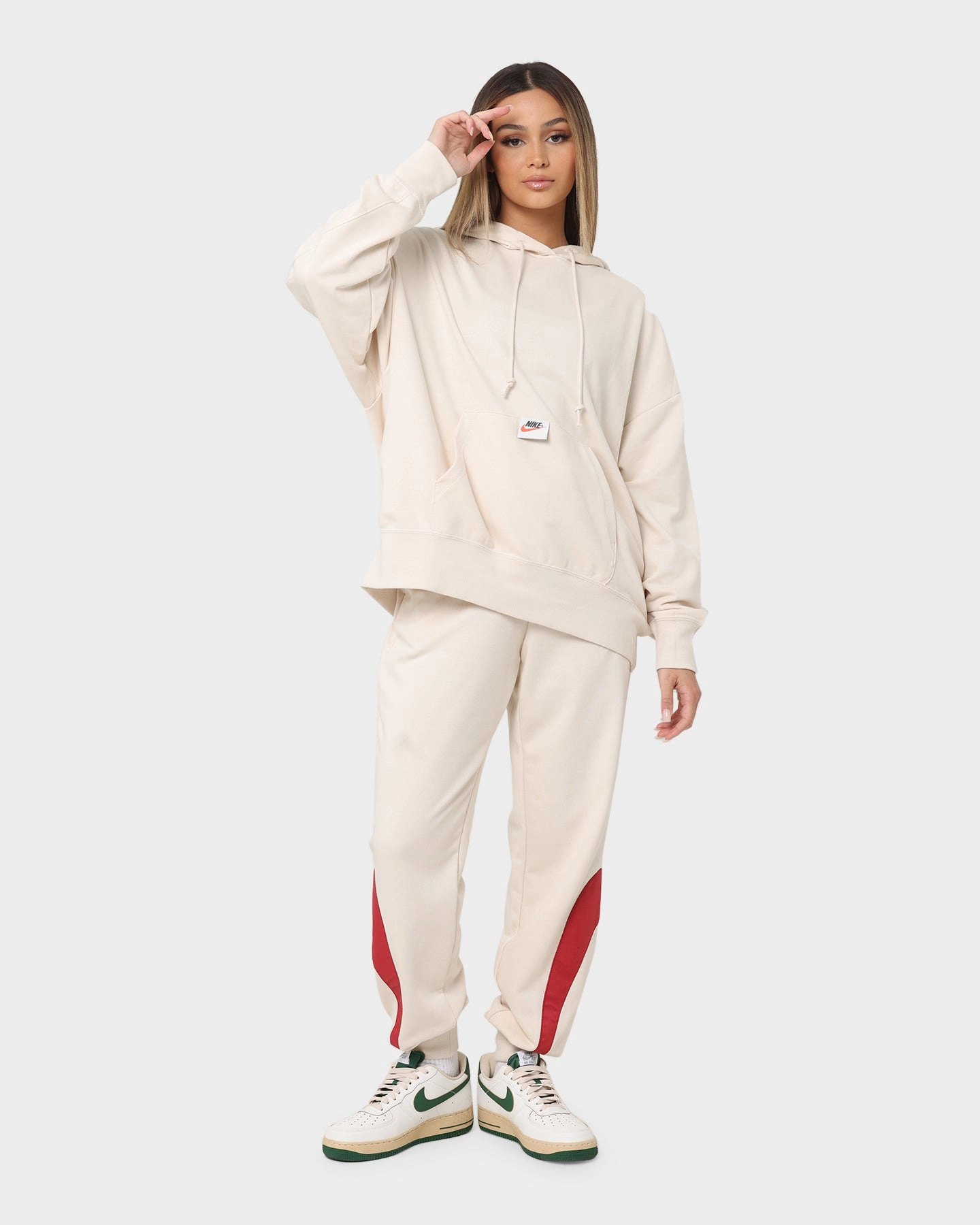 Nike Women's Nike Sportswear Circa 50 Fleece Pants Pearl White/Sierra Red wrinkle free High Stretch Fit