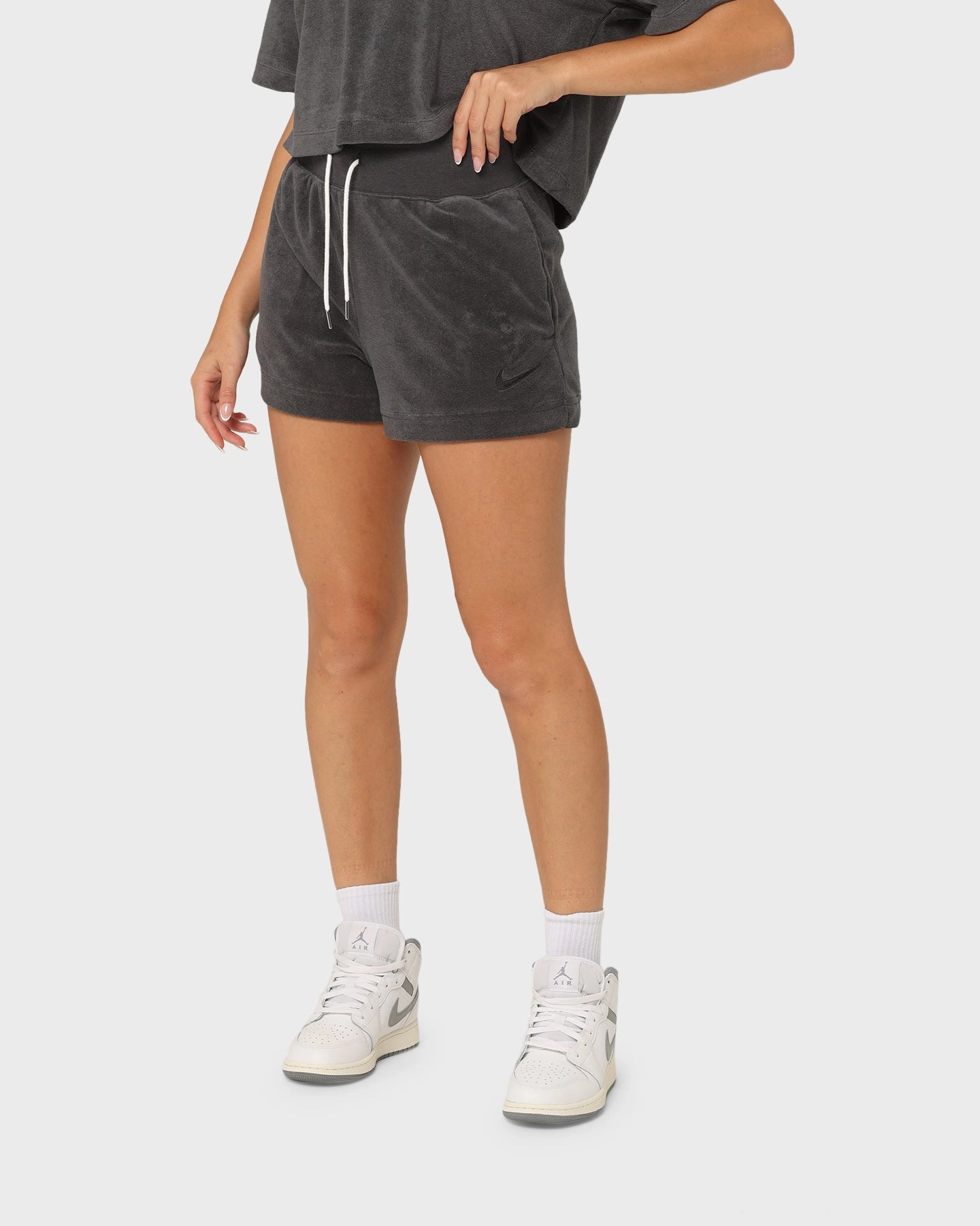 Nike Women's Nike Sportswear Terry PE Shorts Anthracite/Black Barrel Waist AllDayComfort