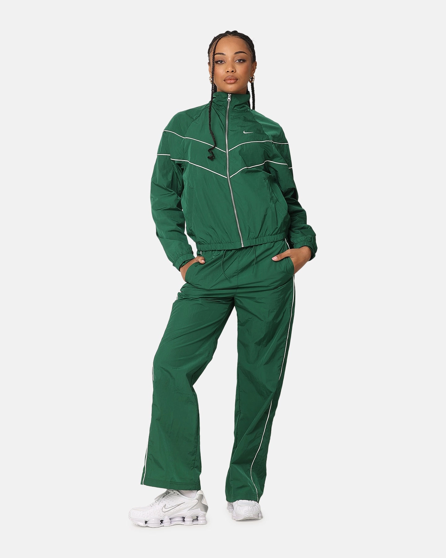 Nike Women's Sportswear High-Waisted Woven Open-Hem Pants Gorge Green/Sail Essential Waist Packable Fit