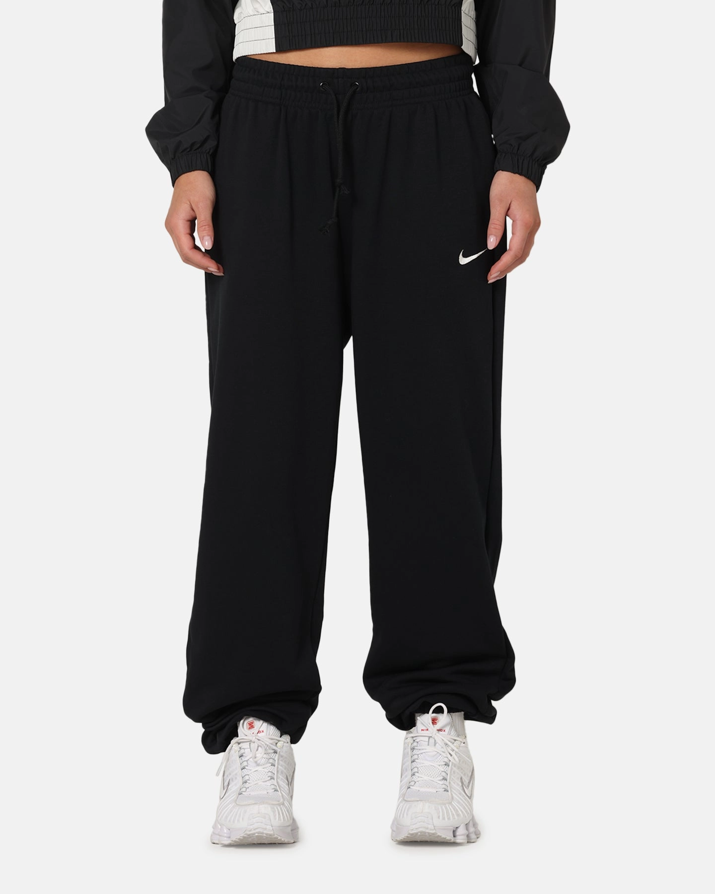Nike Women's Sportswear Phoenix Fleece Oversized French Terry Sweatpants Black/Sail Lightweight Weave Comfy Flex