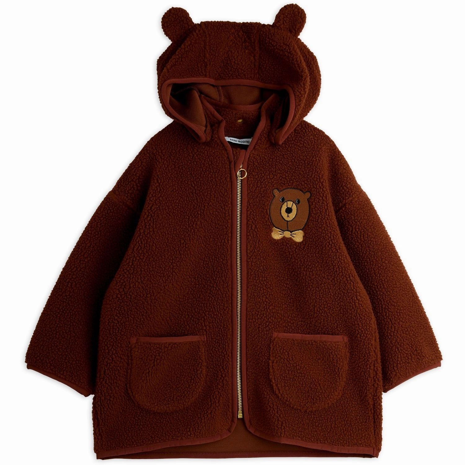 Noise Reducing Fabric All Year Use Mini Rodini Brown Bear Emb Pile Jacket