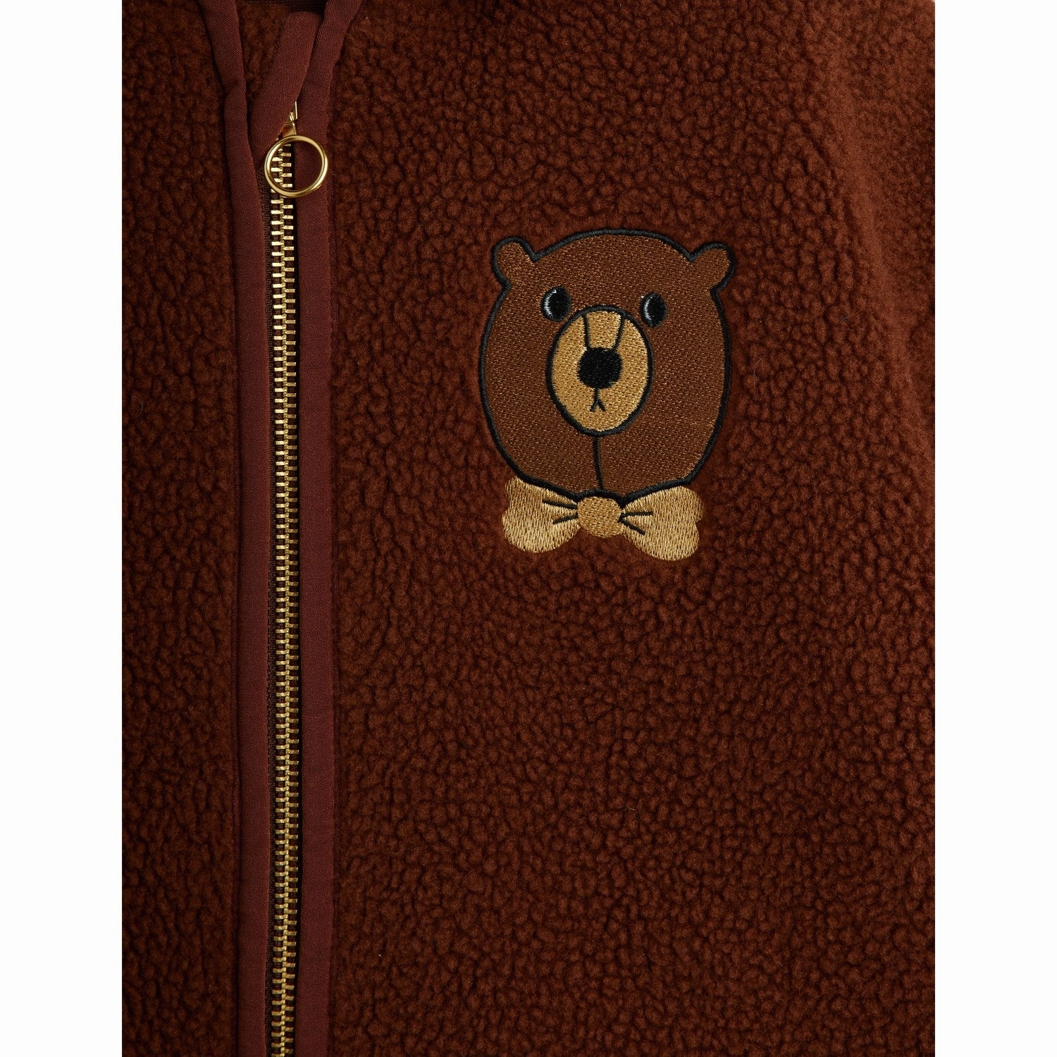 Mini Rodini Brown Bear Emb Pile Jacket Sleek Layer Fit Modern Minimal