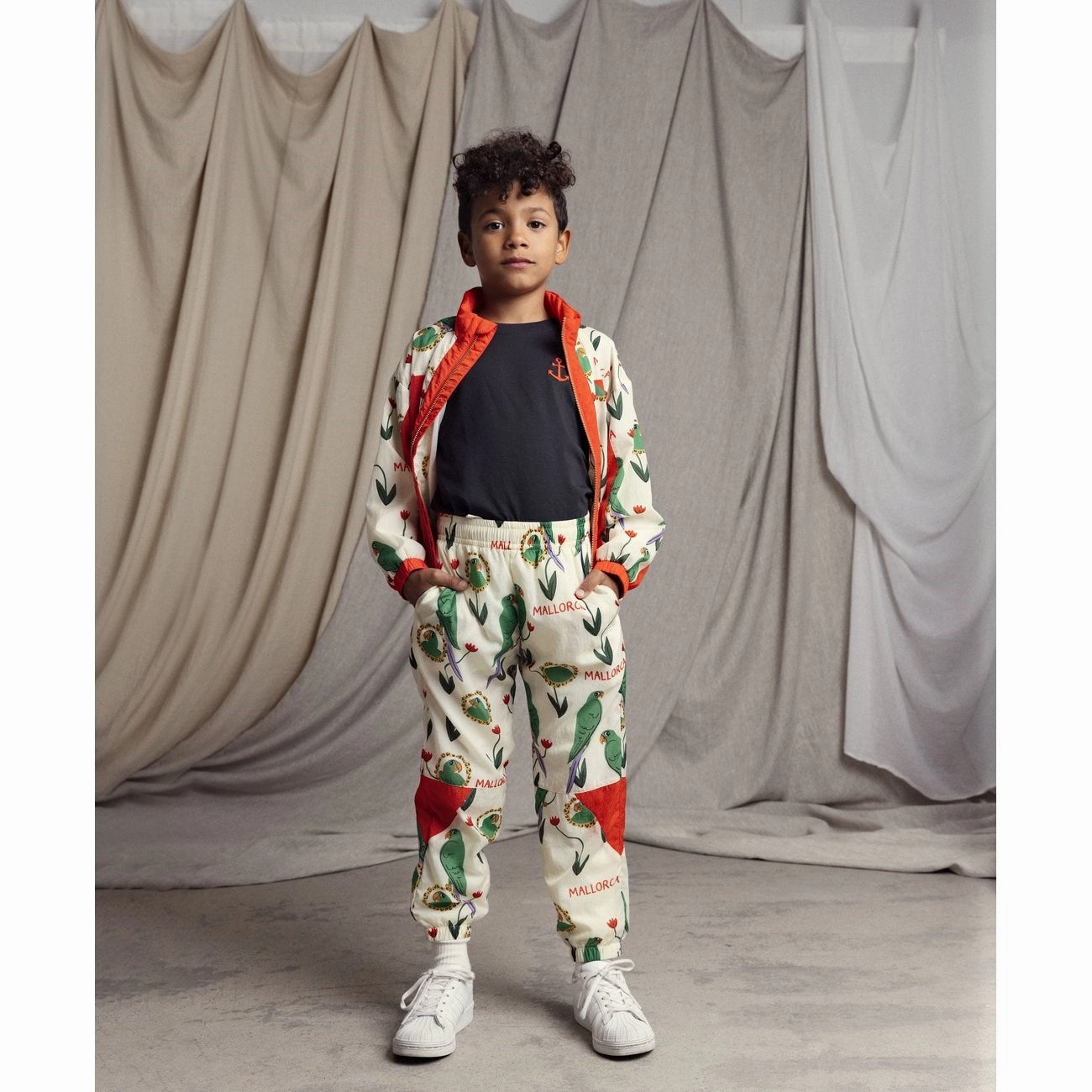 Mini Rodini Multi Parrots AOP Nylon Tracksuit Jacket Convertible styles Convertible Style