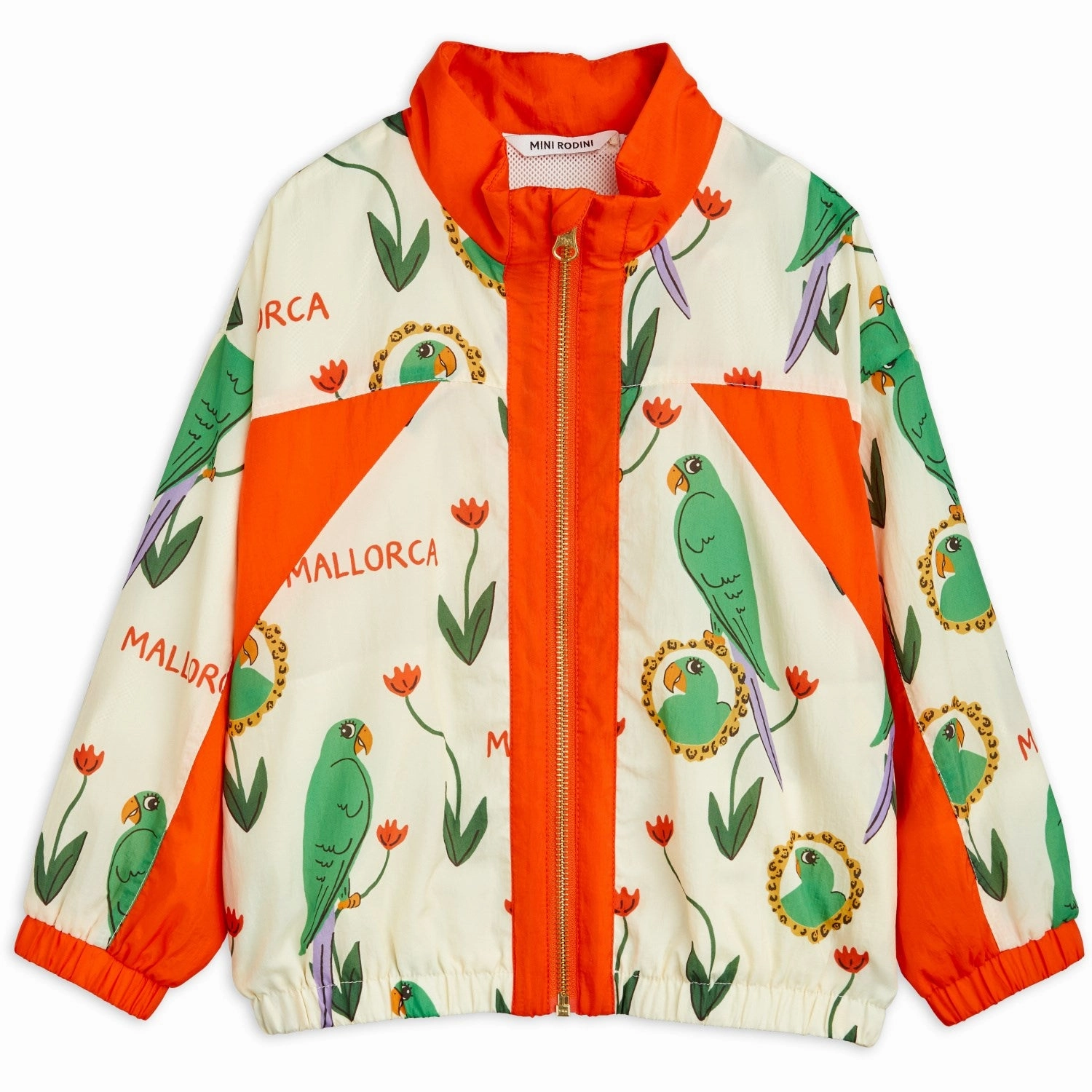 DoubleStitchSeams Full Zip Closure Mini Rodini Multi Parrots AOP Nylon Tracksuit Jacket