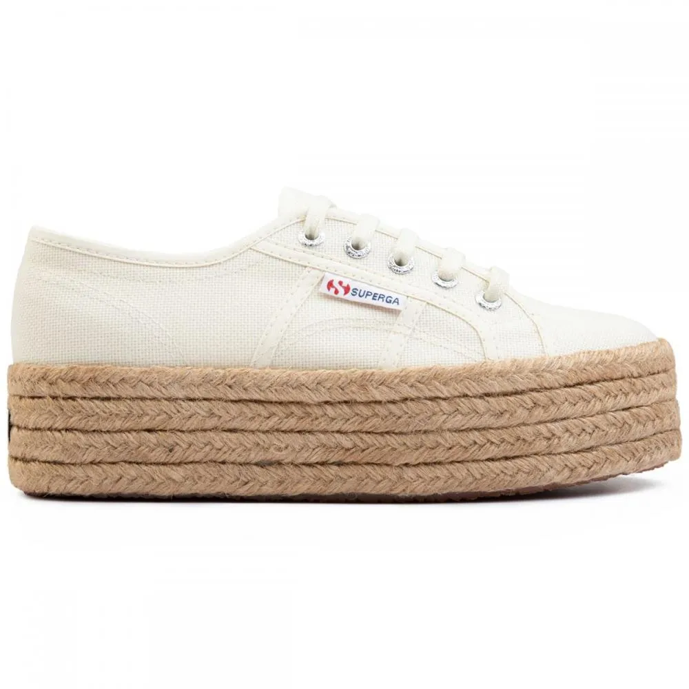 Superga sneakers da donna con zeppa corda 2790 COTROPE W S0099Z0 901 white running on beaches