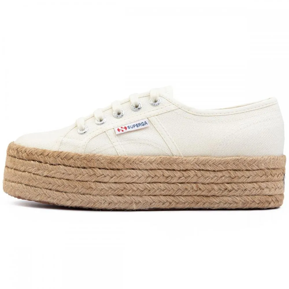 Superga sneakers da donna con zeppa corda 2790 COTROPE W S0099Z0 901 white rigid insole shoes running at night