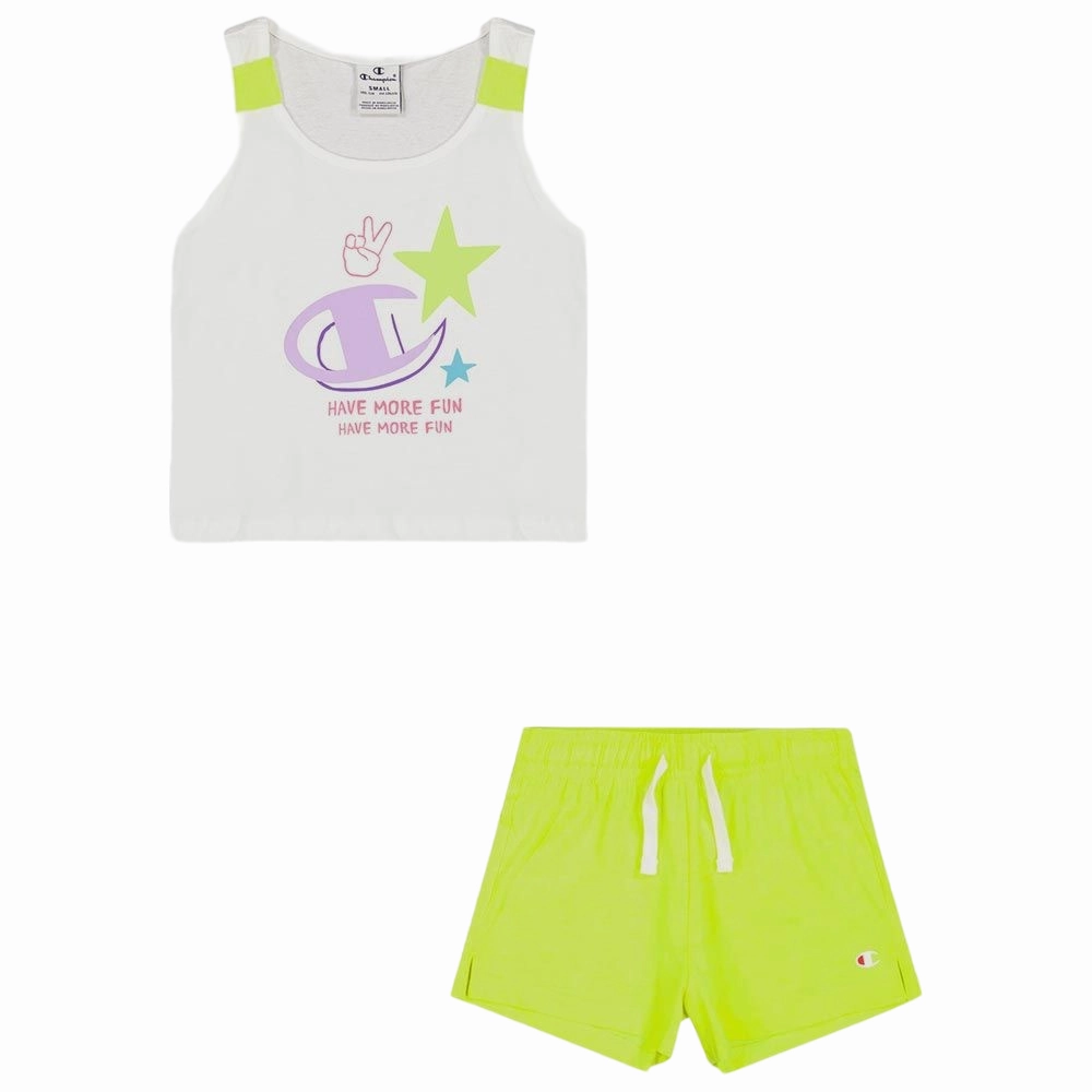 Champion Completo da bambina e ragazza Legacy Fun Club Thirt e Short 404679 WW001 WHT white Layered Ventilation System