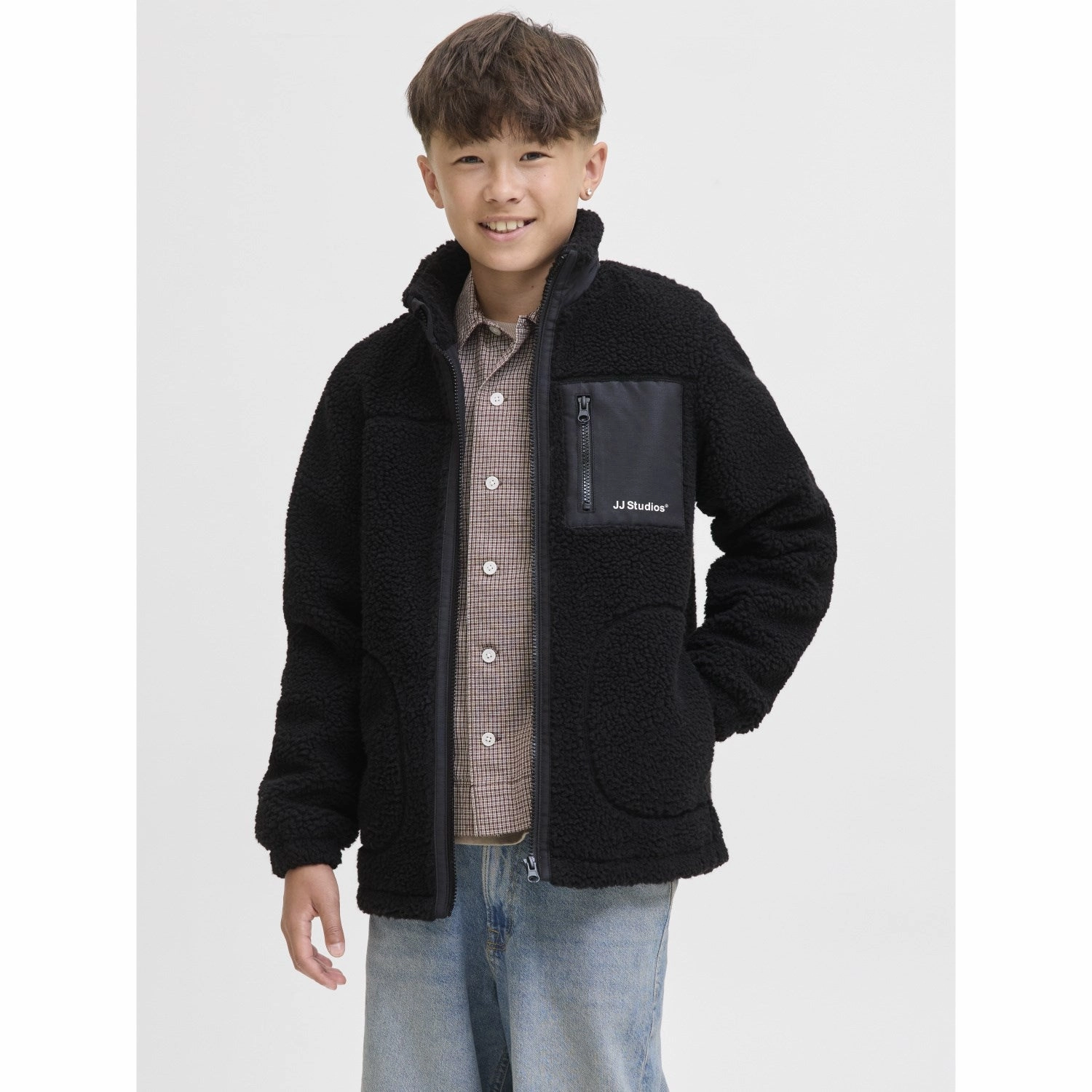 Daily Essential Jack & Jones Junior Black Jjesoho Teddy Jacket Sn Jnr