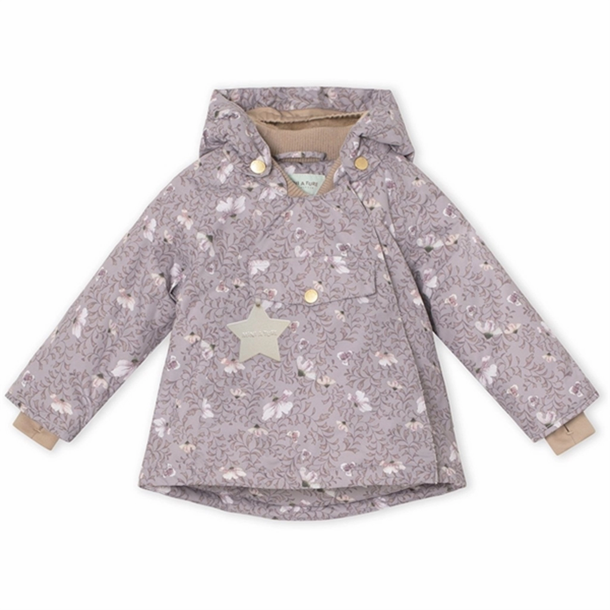 MINI A TURE Wang Fleece Printed Winter Jacket Autumn Flower Field Multi Pocket Design Hard Cover