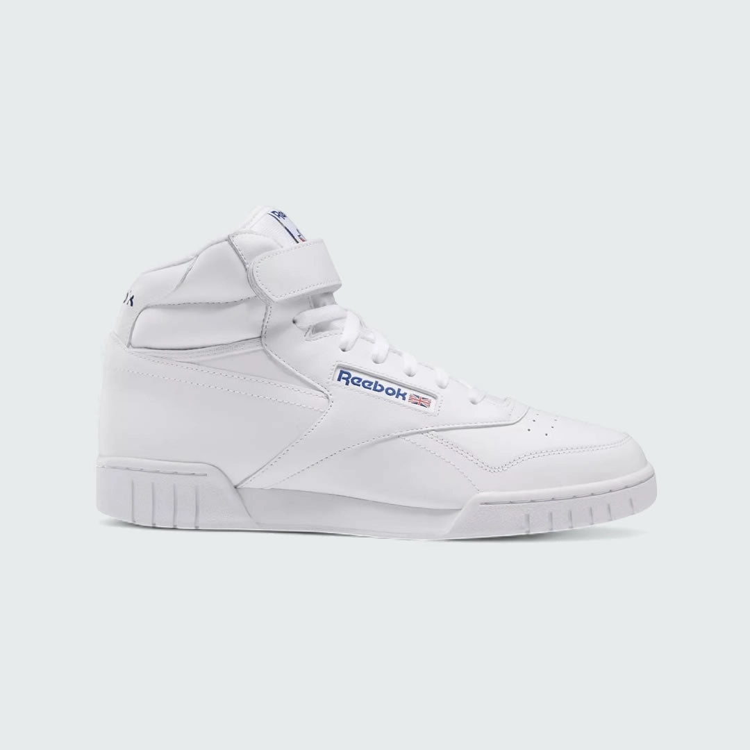 Reebok EX-O-FIT Hi Men's White Leather Trainers 3477 Soft ankle padding