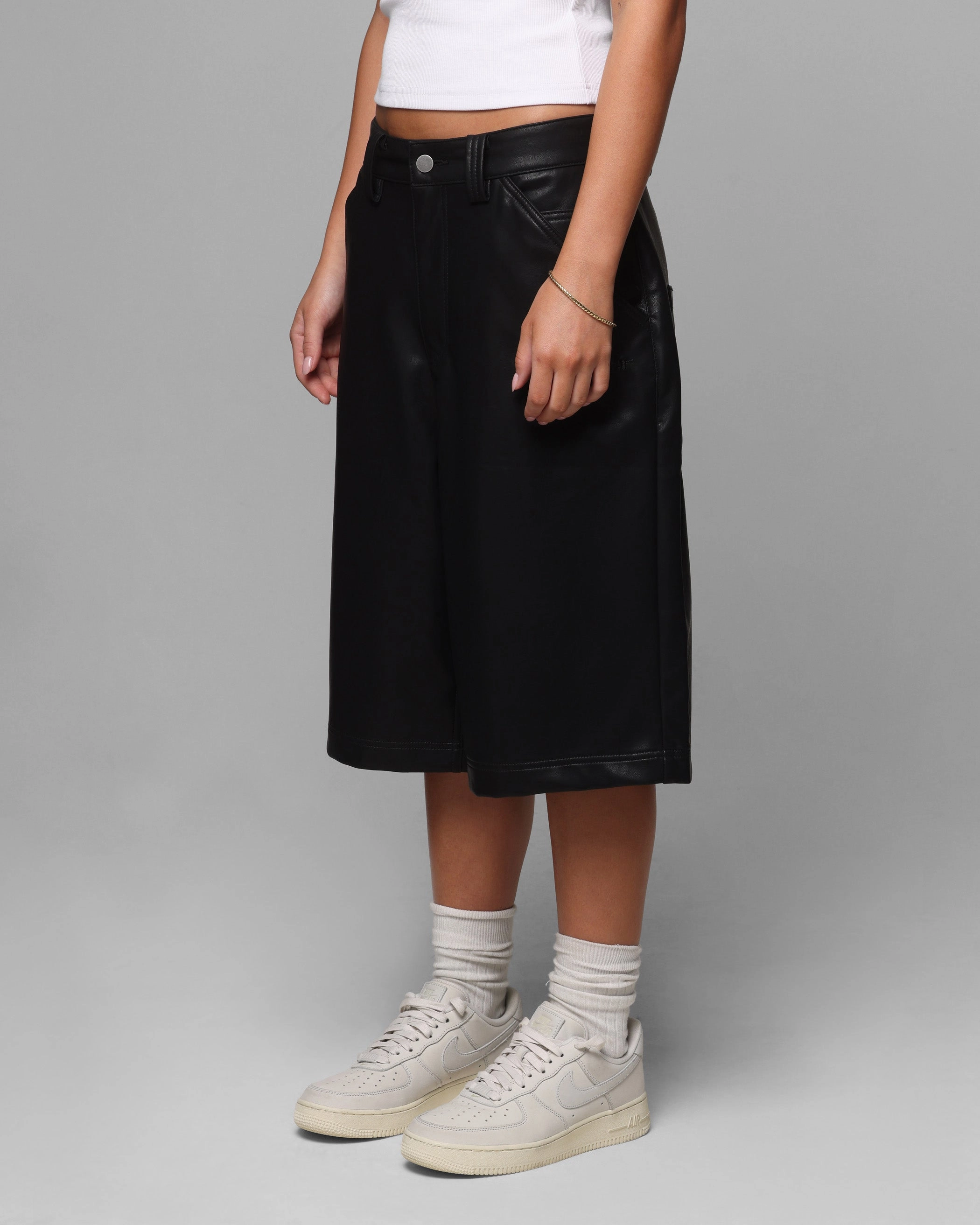 Loiter Collateral PU Leather Jorts Black relaxed shape All Weather Comfort